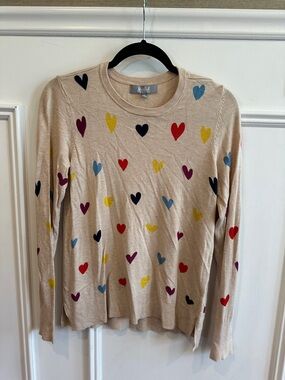 Marshalls Beige Crewneck Sweater with Multicolor Heart Prints